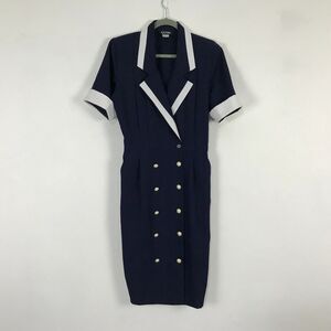 Vintage 80s W.P. Gordon Dress Size 12 Navy Blue Colorblock Short Sleeve Sheath